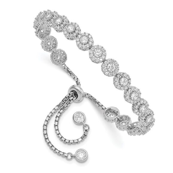 Kazi Luxury Sterling Silver Rhodium-plated CZ Halo Adjustable Bracelet